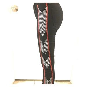 Rag&Bone black pant with red/blk/wht side stitch